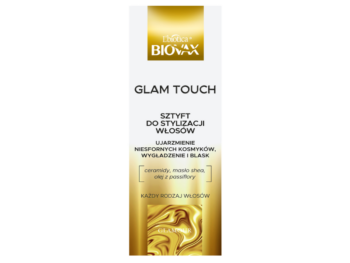 Zdjęcie przedstawia dermokosmetyk L'biotica Biovax Glamour Glam Touch wygładzający ujarzmiający, sztyft.