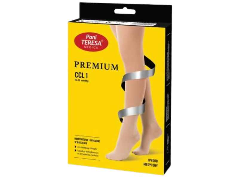 Zdjęcie przedstawia wyrób medyczny Pani Teresa Medica Premium CCL1 dla kobiet w ciąży, rajstopy.