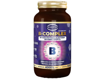 Zdjęcie przedstawia suplement diety Asepta B-Complex, kapsułki.