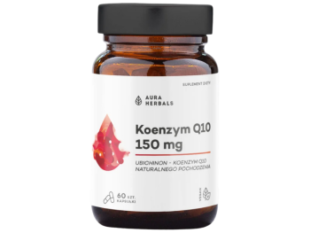 Zdjęcie przedstawia suplement diety Aura Herbals Koenzym Q10, kapsułki.