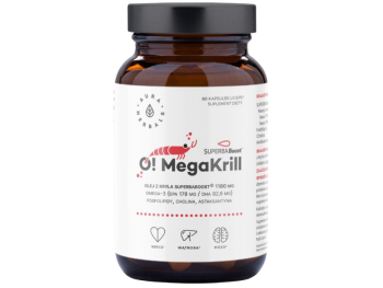 Zdjęcie przedstawia suplement diety Aura Herbals O! Megakrill, kapsułki.
