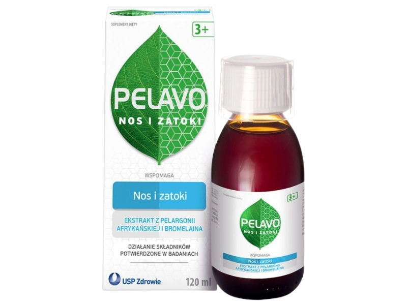 Zdjęcie przedstawia suplement diety Pelavo Nos i Zatoki, syrop.
