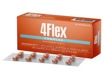 Zdjęcie przedstawia suplement diety 4Flex Complex, kapsułki.