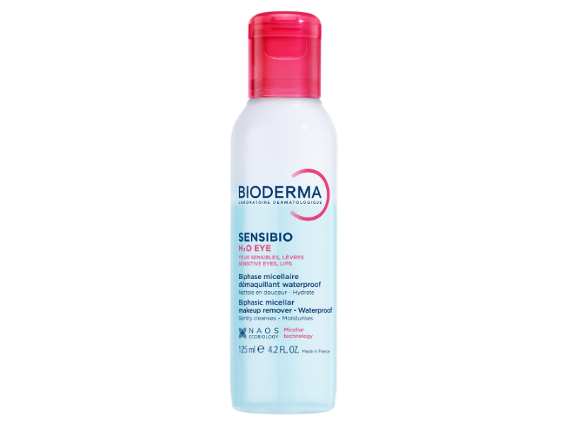 Zdjęcie przedstawia dermokosmetyk Bioderma Sensibio H2O Eye woda micelarna do demakijażu oczu, płyn.
