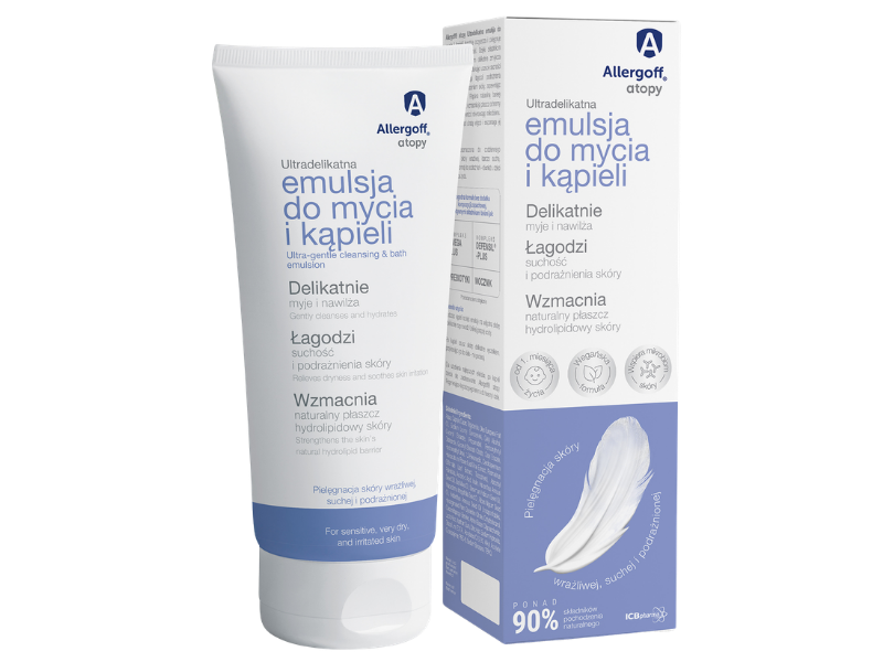 Zdjęcie przedstawia dermokosmetyk Allergoff Atopy ultradelikatna emulsja do mycia i kąpieli.
