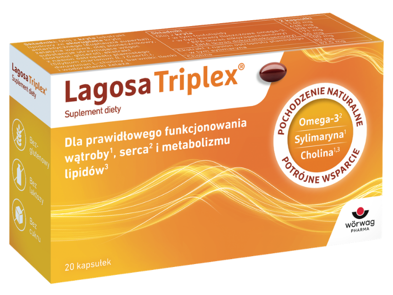 Zdjęcie przedstawia suplement diety Lagosa Triplex, kapsułki.