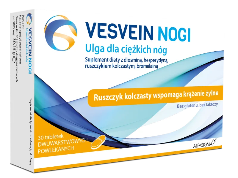 Zdjęcie przedstawia suplement diety Vesvein Nogi, tabletki, 450 mg + 50 mg.