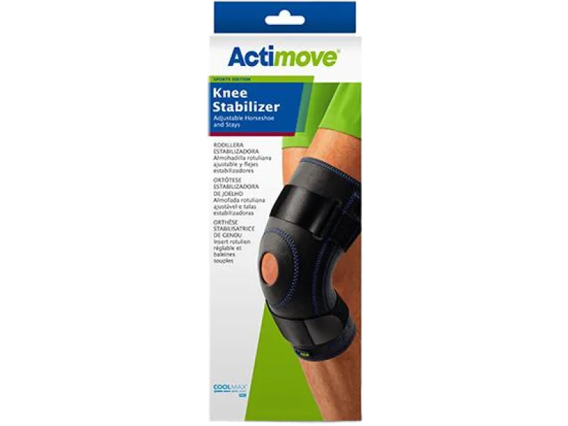 ACTIMOVE Orteza stawu kolanowego z regulowaną pelotą w kształcie podkowy stabilizującą rzepkę i fiszbinami, sprzęt medyczny