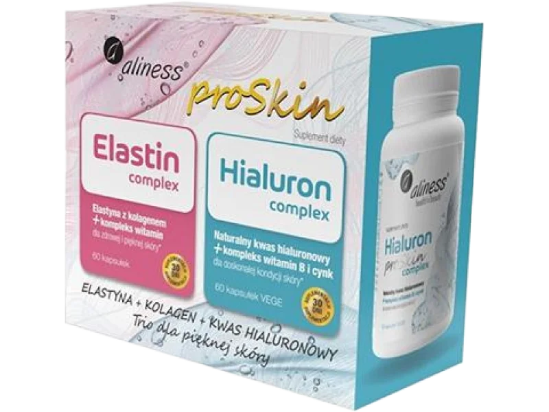 Aliness Proskin zestaw elastin complex + hialuron complex, dla zdrowej skóry, kapsułki