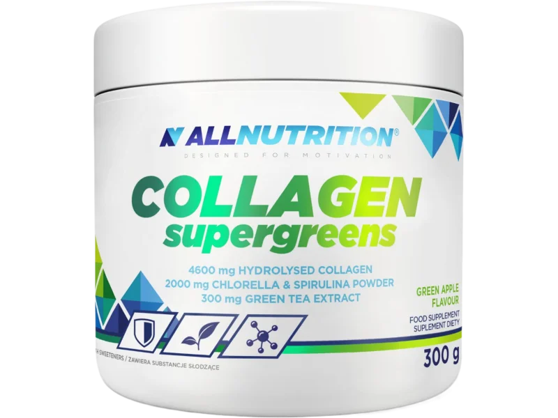 Allnutrition Collagen Supergreens, smak zielone jabłko, proszek