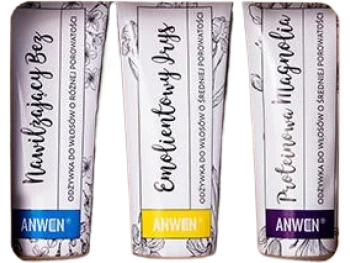 Zdjęcie produktu Anwen zestaw odżywek do włosów o średniej porowatości nawilżający bez + emolientowy irys + proteinowa magnolia, odżywka