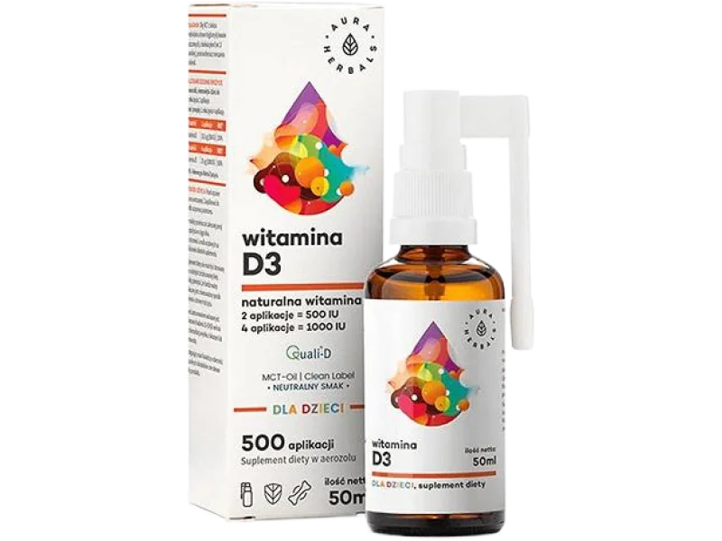 Aura Herbals Witamina D3 dla dzieci MCT, spray