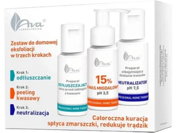 Zdjęcie produktu AVA Zestaw do domowej eksfoliacji odtłuszczacz + peeling kwasowy kwas migdałowy + neutralizator