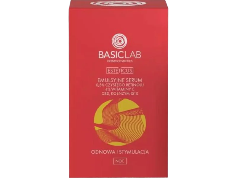 Basiclab Emulsyjne serum z czystego retinolu, witaminy C, CBD i koenzymu Q10 Odnowa i Stymulacja