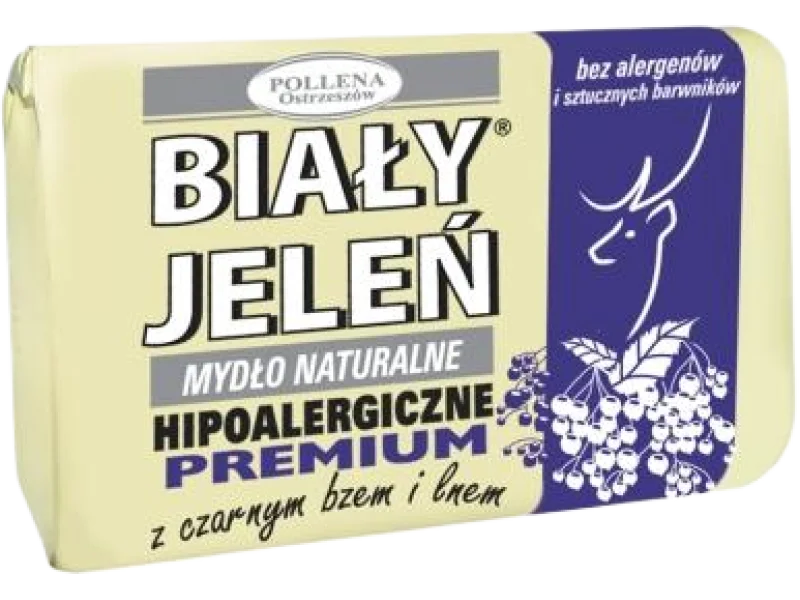 BIAŁY JELEŃ Hipoalergiczne mydło naturalne PREMIUM z czarnym bzem i lnem