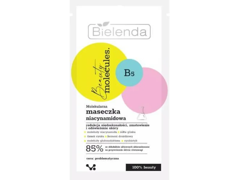 Bielenda Beauty Molecules, molekularna maseczka niacynamidowa cera problematyczna, maska