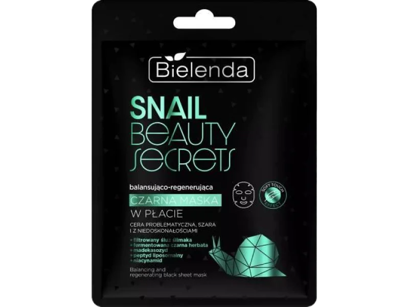 Bielenda Snail Beauty Secrets, balansująco-regenerująca czarna maska w płacie