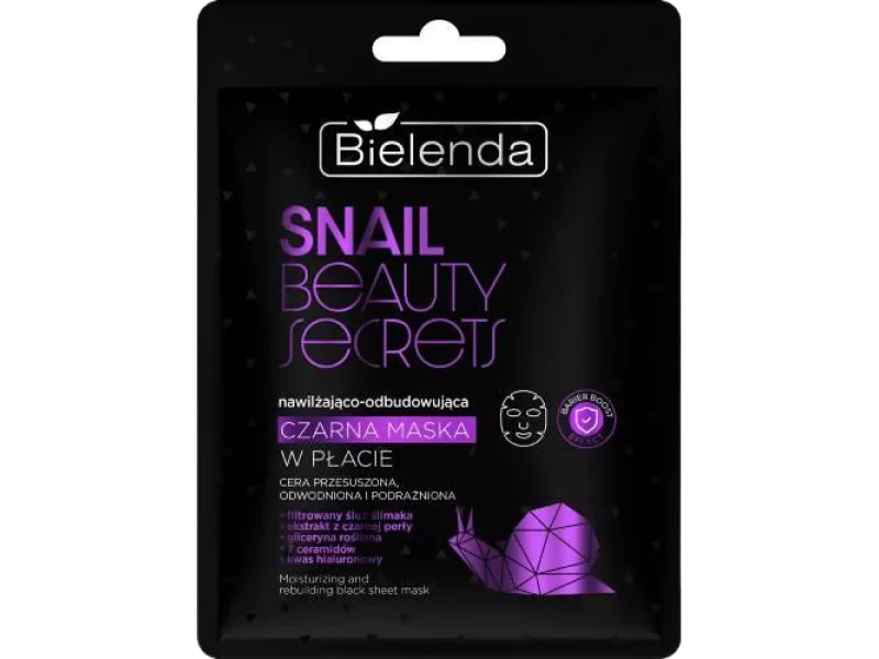Bielenda Snail Beauty Secrets, nawilżająco-odbudowująca czarna maska w płacie