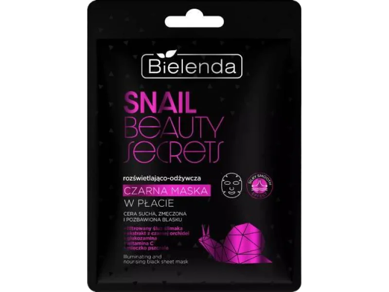 Bielenda Snail Beauty Secrets, rozświetlająco-odżywcza czarna maska w płacie