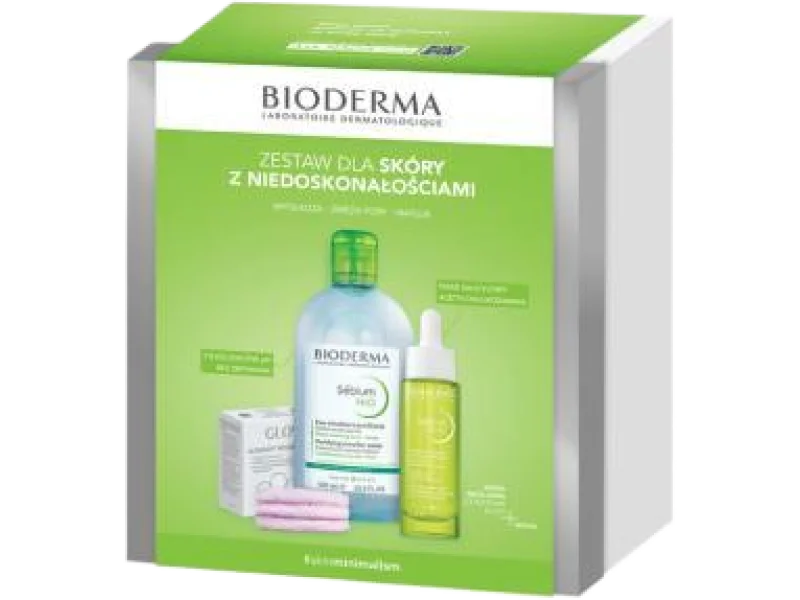 Bioderma Sebium Xmass 2024 H2O woda micelarna + serum + płatki Glov płatki kosmetyczne, zestaw