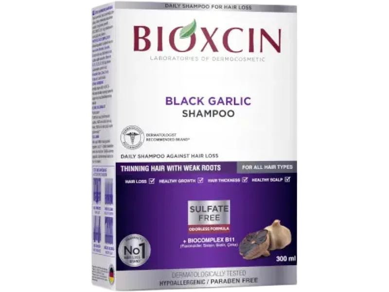Bioxcin przeciw wypadaniu włosów, czarny czosnek, szampon