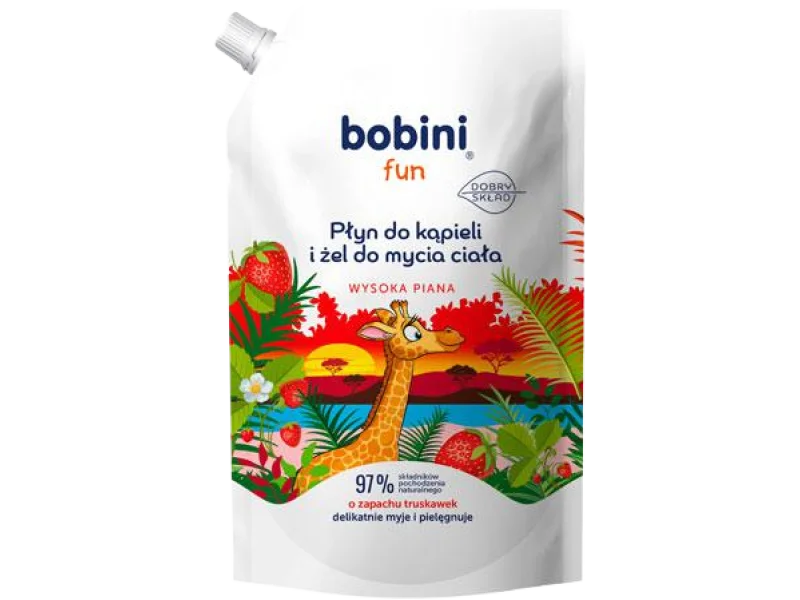 Bobini Fun płyn do kąpieli i żel do mycia wysoka piana o zapachu truskawek zapas