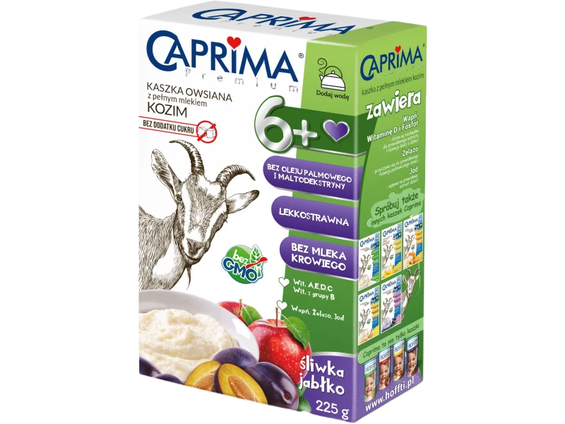 Caprima Premium kaszka owsiana z pełnym mlekiem kozim ze śliwką i jabłkiem