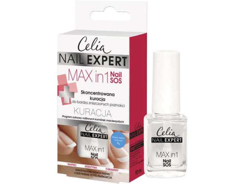 Celia Nail Expert Max in 1 Nail SOS skoncentrowana kuracja do bardzo zniszczonych paznokci, lakier do paznokci