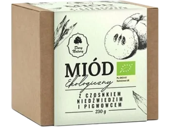 Zdjęcie produktu Ekologiczny miód z czosnkiem niedźwiedzim i pigwowcem