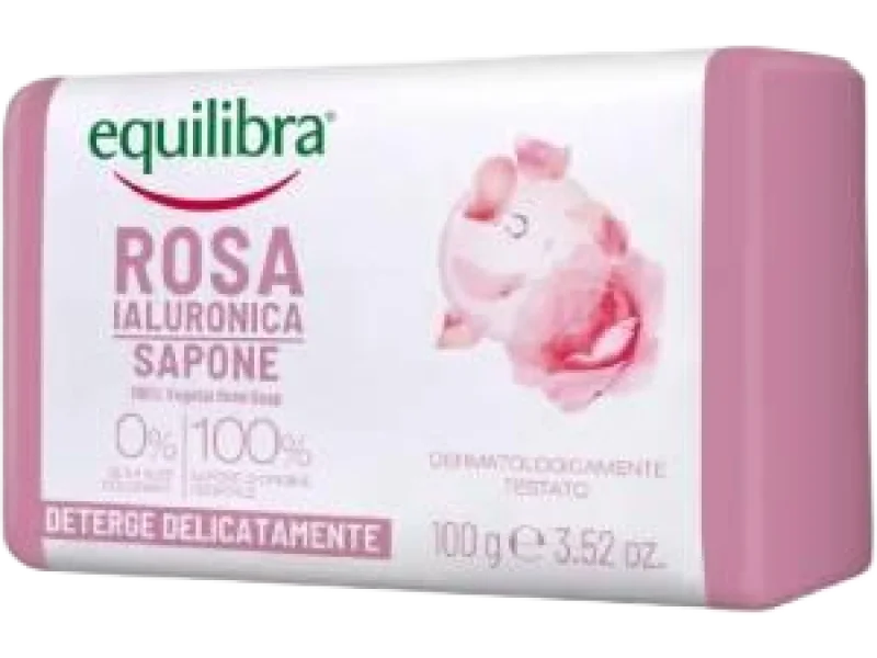 Equilibra Rosa, delikatnie oczyszczające różane mydło z kwasem hialuronowym
