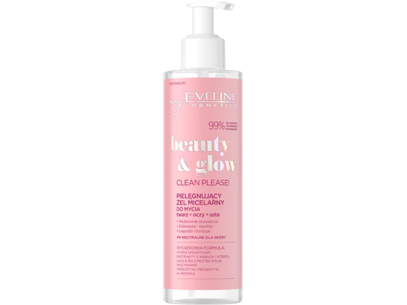 Eveline Beauty & Glow Clean Please! pielęgnujący żel micelarny do mycia twarzy, oczu i ust