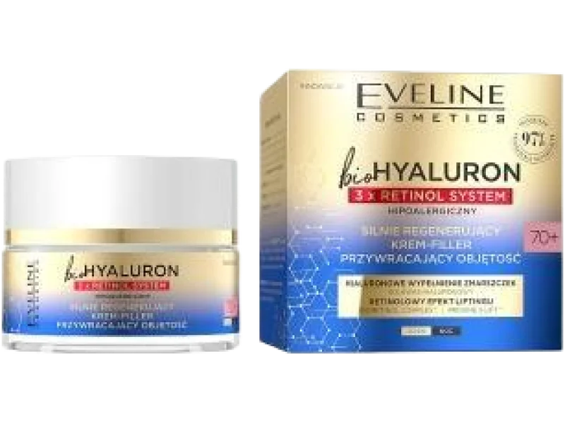 Eveline BioHyaluron 3xRetinol System silnie regenerujący krem-filler przywracający objętość 70+