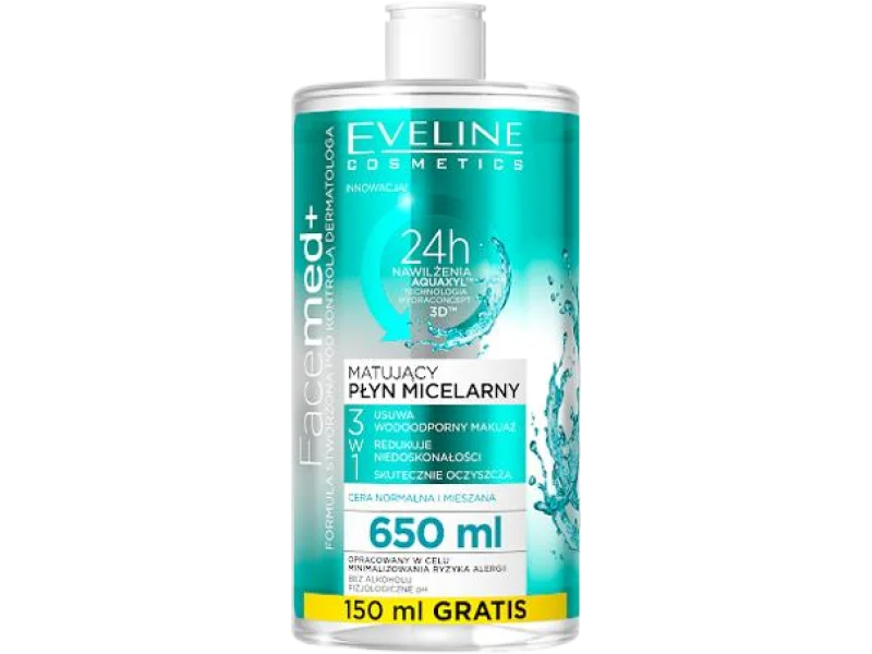 Eveline Cosmetics Facemed+ matujący micelarny 3w1, płyn