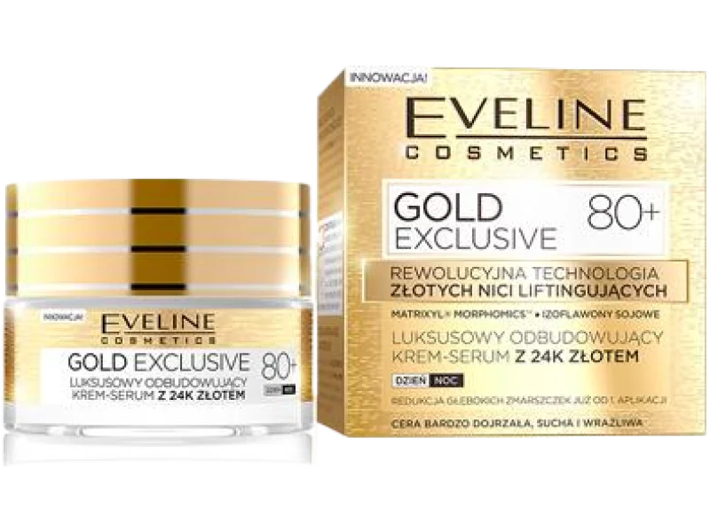 EVELINE COSMETICS GOLD EXCLUSIVE luksusowy odbudowujący krem-serum z 24K złotem 80+