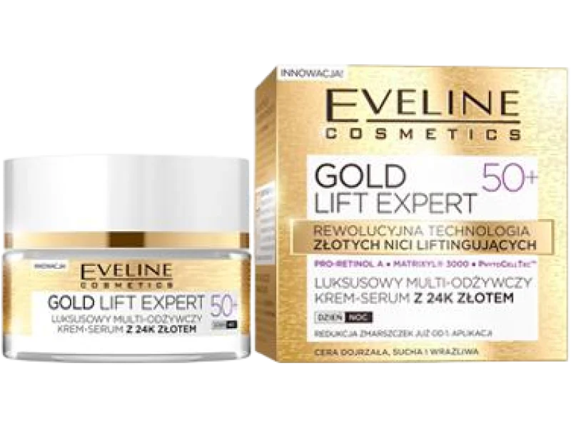 Eveline Cosmetics Gold Lift Expert luksusowy multi-odżywczy krem-serum z 24K złotem 50+