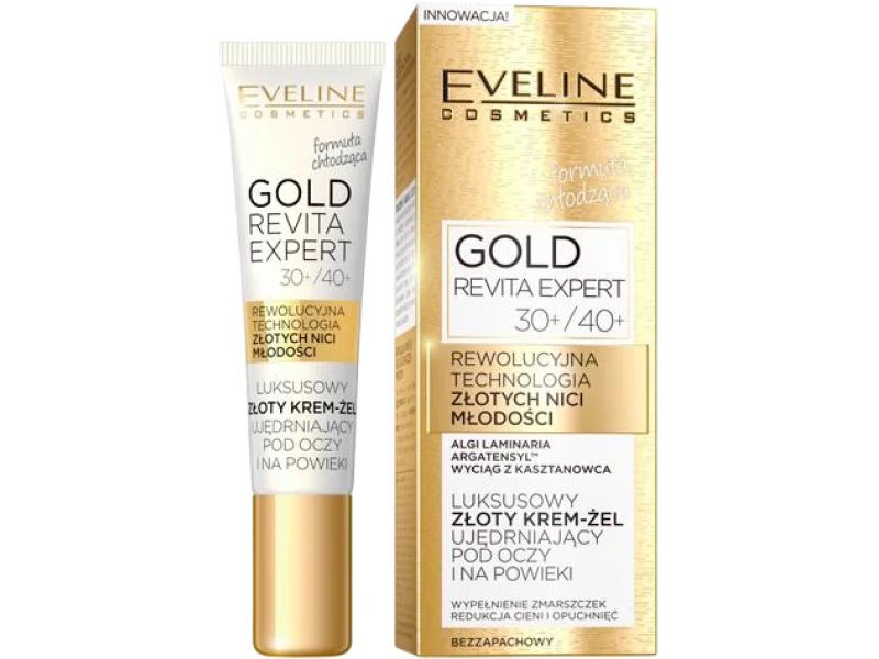 EVELINE COSMETICS GOLD REVITA EXPERT Luksusowy złoty krem-żel ujędrniający pod oczy i na powieki 30+ – 40+