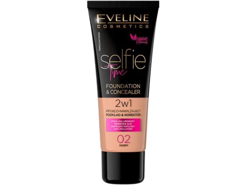 EVELINE COSMETICS SELFIE TIME Podkład i korektor 2w1 kryjąco-nawilżający 02 ivory, krem