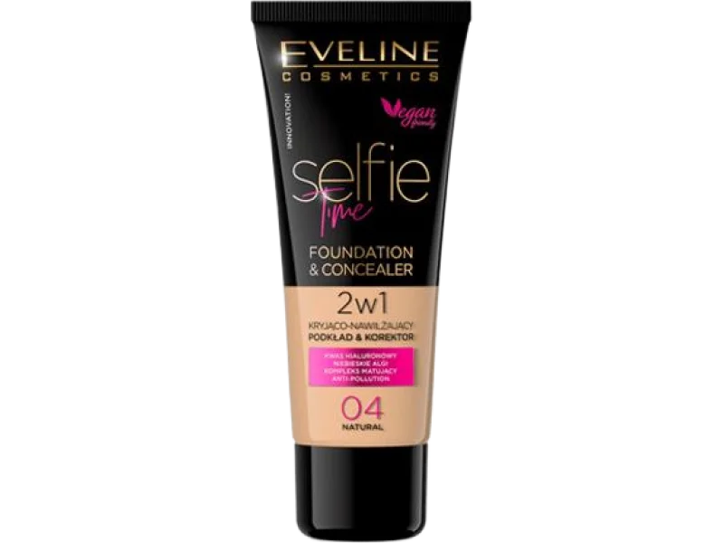 Eveline Cosmetics Selfie Time podkład i korektor 2w1 kryjąco-nawilżający, 04 natural