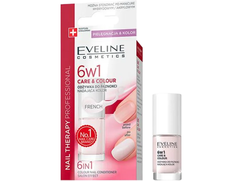 Eveline Nail Therapy Professional 6w1 Care&Colour odżywka do paznokci nadająca kolor, lakier do paznokci