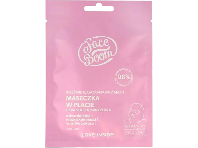 Face Boom rozświetlająco-nawilżająca maseczka w płachcie do cery suchej i wrażliwej, maska