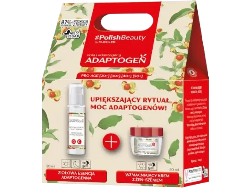 Flos-Lek Adaptogen wzmacniający krem z żeń-szeniem + ziołowa esencja adaptogenna, zestaw