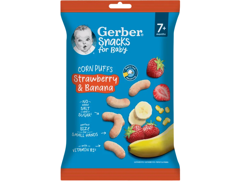 Gerber chrupeczki kukurydziane bananowo-truskawkowe po 7. miesiącu, chrupki