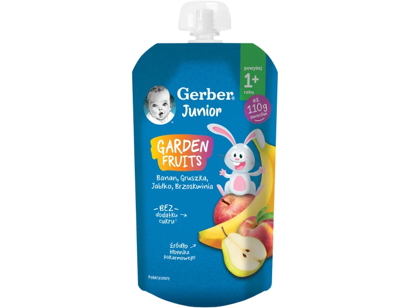 Gerber Junior Garden Fruits deserek banan gruszka jabłko brzoskwinia, mus