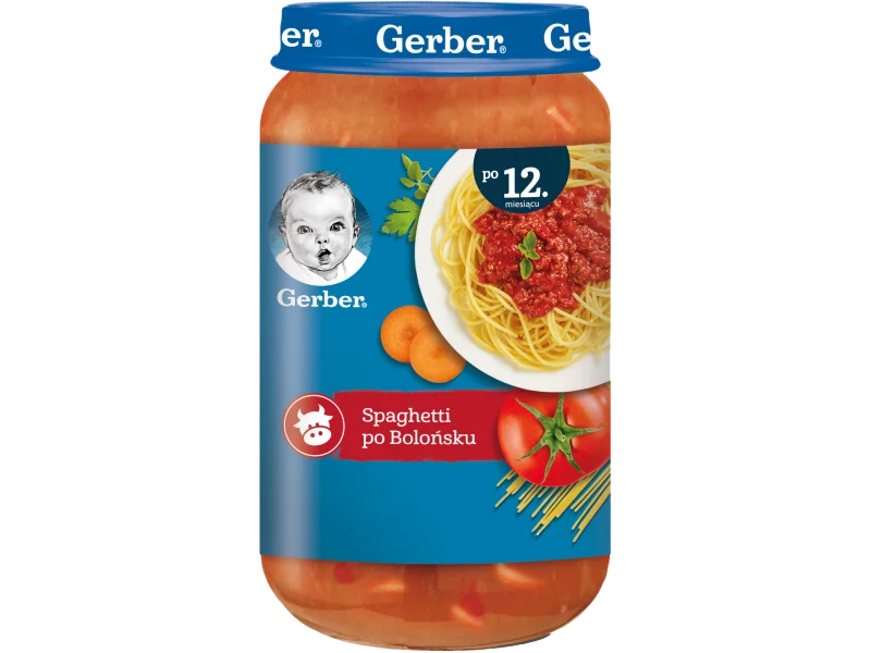 GERBER JUNIOR Obiadek spaghetti po bolońsku po 12 miesiącu, żel do jamy ustnej