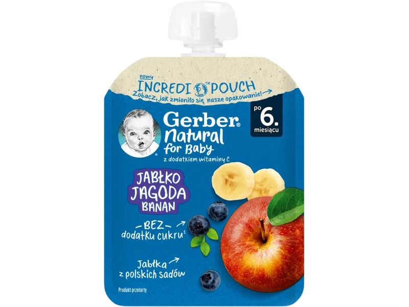 Gerber Natural For Baby deserek jabłko-jagoda-banan po 6. miesiącu, mus