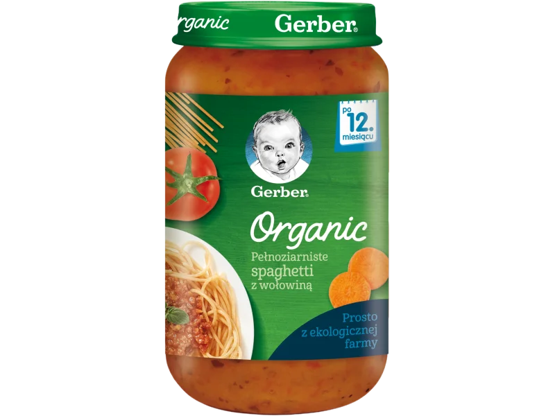 Gerber Organic obiad pełnoziarniste spaghetti z wołowiną, gotowy posiłek
