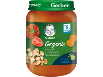 Zdjęcie produktu Gerber Organic obiadek jarzynki z indykiem w pomidorach po 6 miesiącu, żel