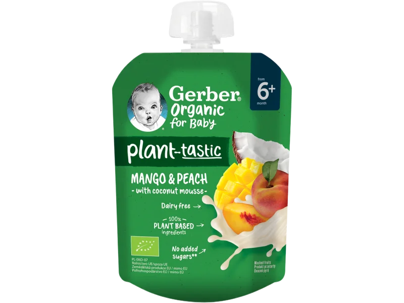 Gerber Organic Plant-tastic deserek mango i brzoskwinia z musem kokosowym po 6. miesiącu