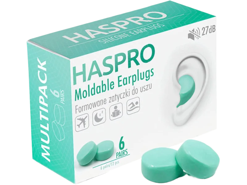 Haspro Moldable Earplugs 27 dB formowane, kolor miętowy, zatyczki