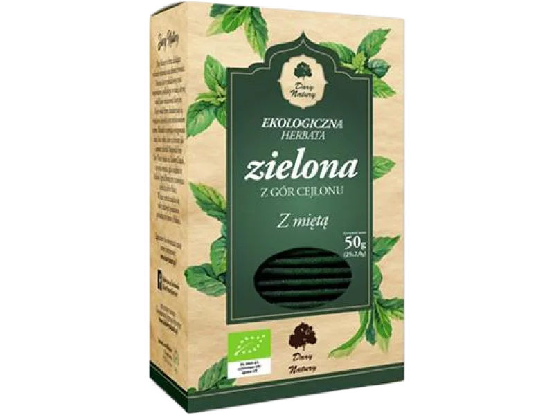Herbata zielona z gór Cejlonu z miętą, zioła do zaparzania